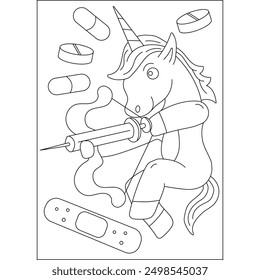 Surgeon medical unicorn coloring book page for kids or grown adults creative coloring mindful relaxation activity