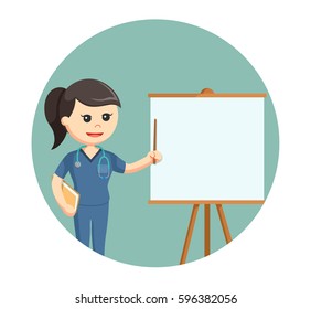 surgeon nurse giving presentation in circle background