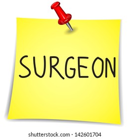 Surgeon on a Note Paper with pin on white background