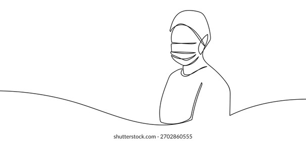 Cirujano, una línea continua en Ilustración vectorial de estilo lineal simple en estilo doodle.