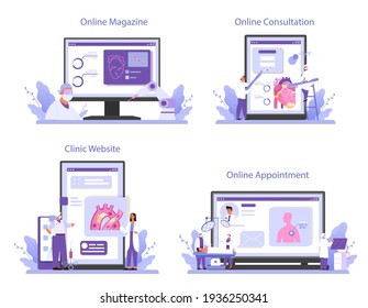 Surgeon online service or platform set. Doctor performing medical operations