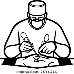 Surgeon Operates Patient with Precision Medical Procedure sign, doctor symbol, vector, art