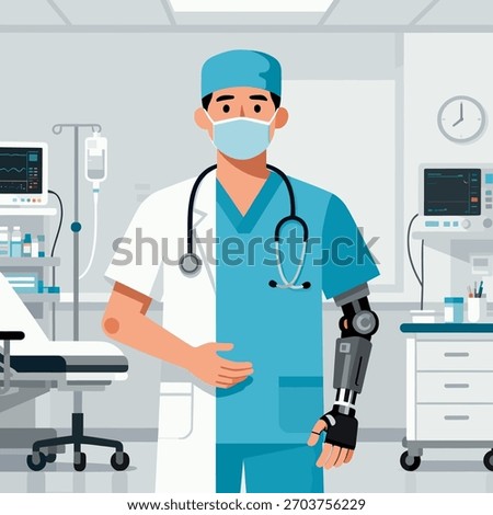 Surgeon in operating room, advanced inclusive healthcare, vector