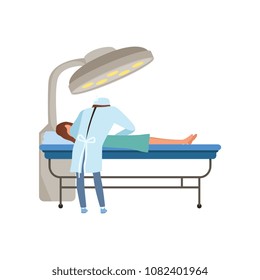 Surgeon with patient on a table, operating doctor vector Illustration on a white background