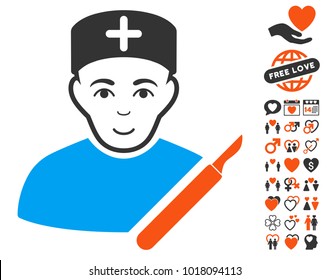 Surgeon pictograph with bonus passion clip art. Vector illustration style is flat iconic symbols.