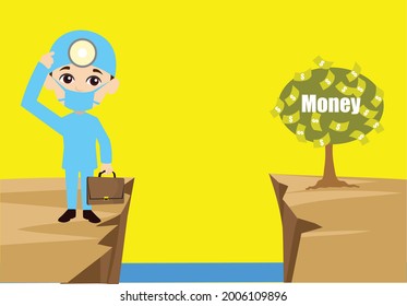 Surgeon Reaching Money Concept Flat Vector Cartoon Illustration