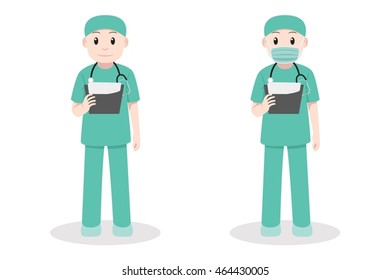 Surgeon reading patient's health records