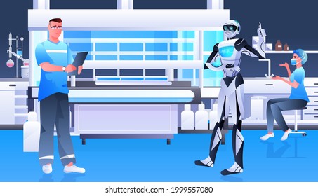 surgeon with robot assistant analyzing x-ray in clinic surgery room medicine healthcare artificial intelligence technology