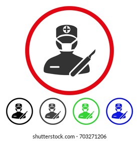 Surgeon rounded icon. Vector illustration style is a flat iconic symbol inside a red circle, with black, grey, blue, green versions. Designed for web and software interfaces.