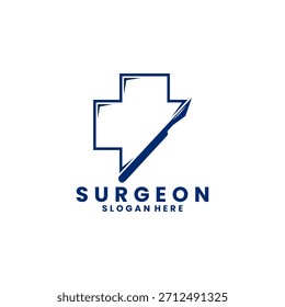 Cirujano con Vector de diseño de logotipo de bisturí. Cirujano médico o Plantilla de Vector de diseño de logotipo de clínica