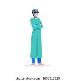 Surgeon Semi Flat RGB Color Vector Illustration. Hospital. Surgeon Professional Worker. Young African American Woman Working As Surgery Physician Isolated Cartoon Character On White Background