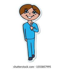 a surgeon smiling with a scalpel goes for an operation. isolated cartoon sticker stock vector illustration