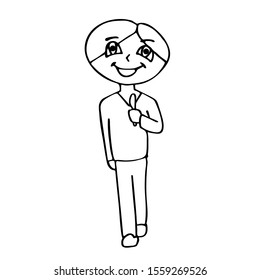 a surgeon smiling with a scalpel goes for an operation. isolated outline cartoon stock vector illustration 