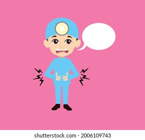 Surgeon stomach ache Flat Vector Cartoon Illustration