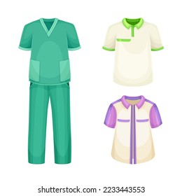 Surgeon Suit and Shirt as Uniform and Workwear Clothes Vector Set