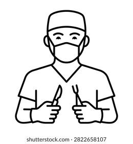 Surgeon with surgical instruments outline vector icon surgical healthcare medicine operation