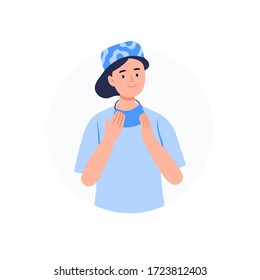 The surgeon is taking off a face mask. Medical worker avatar. Flat vector characters.