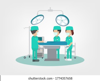 Surgeon team in surgery room flat design vector illustration