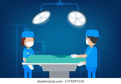 Surgeon team in surgery room flat design vector illustration