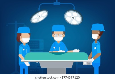 Surgeon team in surgery room flat design vector illustration