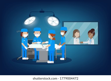 Chirurgen-Team im Chirurgie-Raum, flache Vektorgrafik