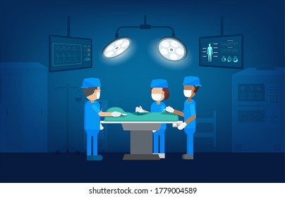 Surgeon team in surgery room flat design vector illustration