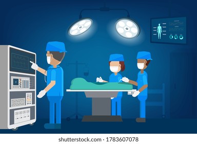 Surgeon team in surgery room.  Flat design vector illustration