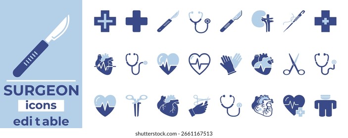 ícone de vetor de cirurgião definido ideal para uso médico, saúde, hospital e design de cirurgia