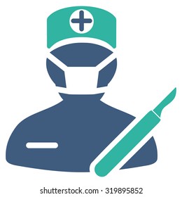 Surgeon vector icon. Style is bicolor flat symbol, cobalt and cyan colors, rounded angles, white background.