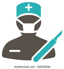Surgeon vector icon. Style is bicolor flat symbol, grey and cyan colors, rounded angles, white background.