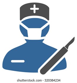 Surgeon vector icon. Style is bicolor flat symbol, cobalt and gray colors, rounded angles, white background.