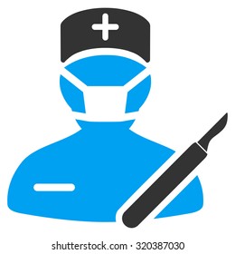 Surgeon vector icon. Style is bicolor flat symbol, blue and gray colors, rounded angles, white background.