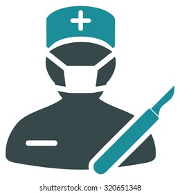 Surgeon vector icon. Style is bicolor flat symbol, soft blue colors, rounded angles, white background.