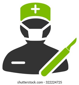 Surgeon vector icon. Style is bi-color flat symbol, Eco green and gray colors, rounded angles, white background.