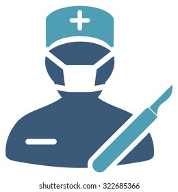 Surgeon vector icon. Style is bicolor flat symbol, cyan and blue colors, rounded angles, white background.