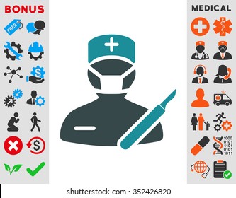 Surgeon vector icon. Style is bicolor flat symbol, soft blue colors, rounded angles, white background.