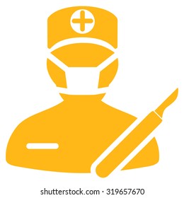 Surgeon vector icon. Style is flat symbol, yellow color, rounded angles, white background.