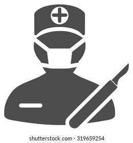 Surgeon vector icon. Style is flat symbol, gray color, rounded angles, white background.