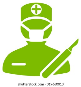 Surgeon vector icon. Style is flat symbol, Eco green color, rounded angles, white background.