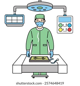 Surgeon Wearing Protective Gear Ready to Perform - Vector Illustration.surgeon, protective gear, vector, surgery, medical, healthcare, doctor, surgeon vector, operating room, medical illustration, 