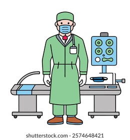 Surgeon Wearing Protective Gear Ready to Perform - Vector Illustration.surgeon, protective gear, vector, surgery, medical, healthcare, doctor, surgeon vector, operating room, medical illustration, 