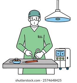 Surgeon Wearing Protective Gear Ready to Perform - Vector Illustration.surgeon, protective gear, vector, surgery, medical, healthcare, doctor, surgeon vector, operating room, medical illustration, 