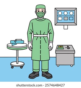 Surgeon Wearing Protective Gear Ready to Perform - Vector Illustration.surgeon, protective gear, vector, surgery, medical, healthcare, doctor, surgeon vector, operating room, medical illustration, 