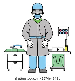 Surgeon Wearing Protective Gear Ready to Perform - Vector Illustration.surgeon, protective gear, vector, surgery, medical, healthcare, doctor, surgeon vector, operating room, medical illustration, 