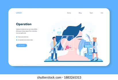 Surgeon web banner or landing page. Doctor performing medical operations. Professional medical specialist. Idea of health and medical treatment. Isolated flat vector illustration