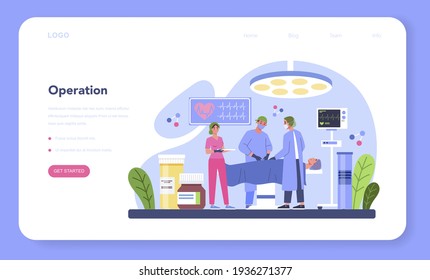 Surgeon web banner or landing page. Doctor performing medical operations.