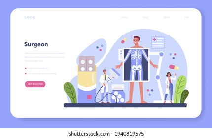 Surgeon web banner or landing page. Doctor performing medical operations.
