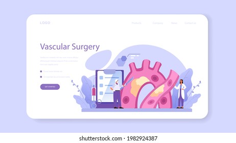 Surgeon web banner or landing page. Doctor performing medical operations. Professional medical specialist. Online appointment, consultation, house call, conference. Isolated vector illustration