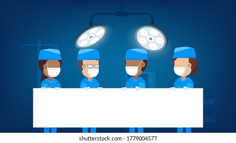 Surgeons with blank board flat design vector illustration