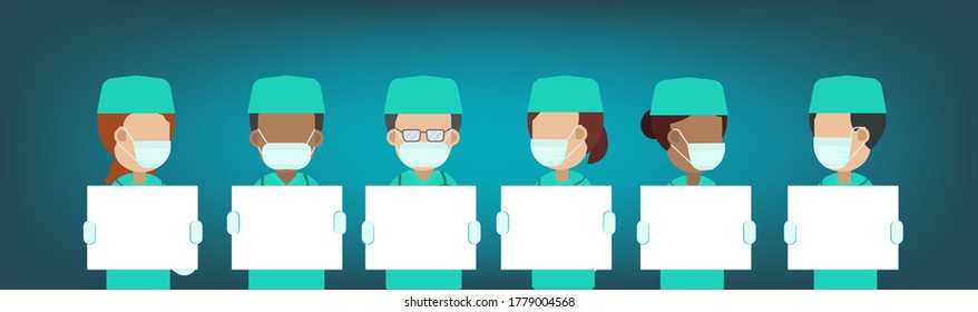 Surgeons with blank notes flat design vector illustration